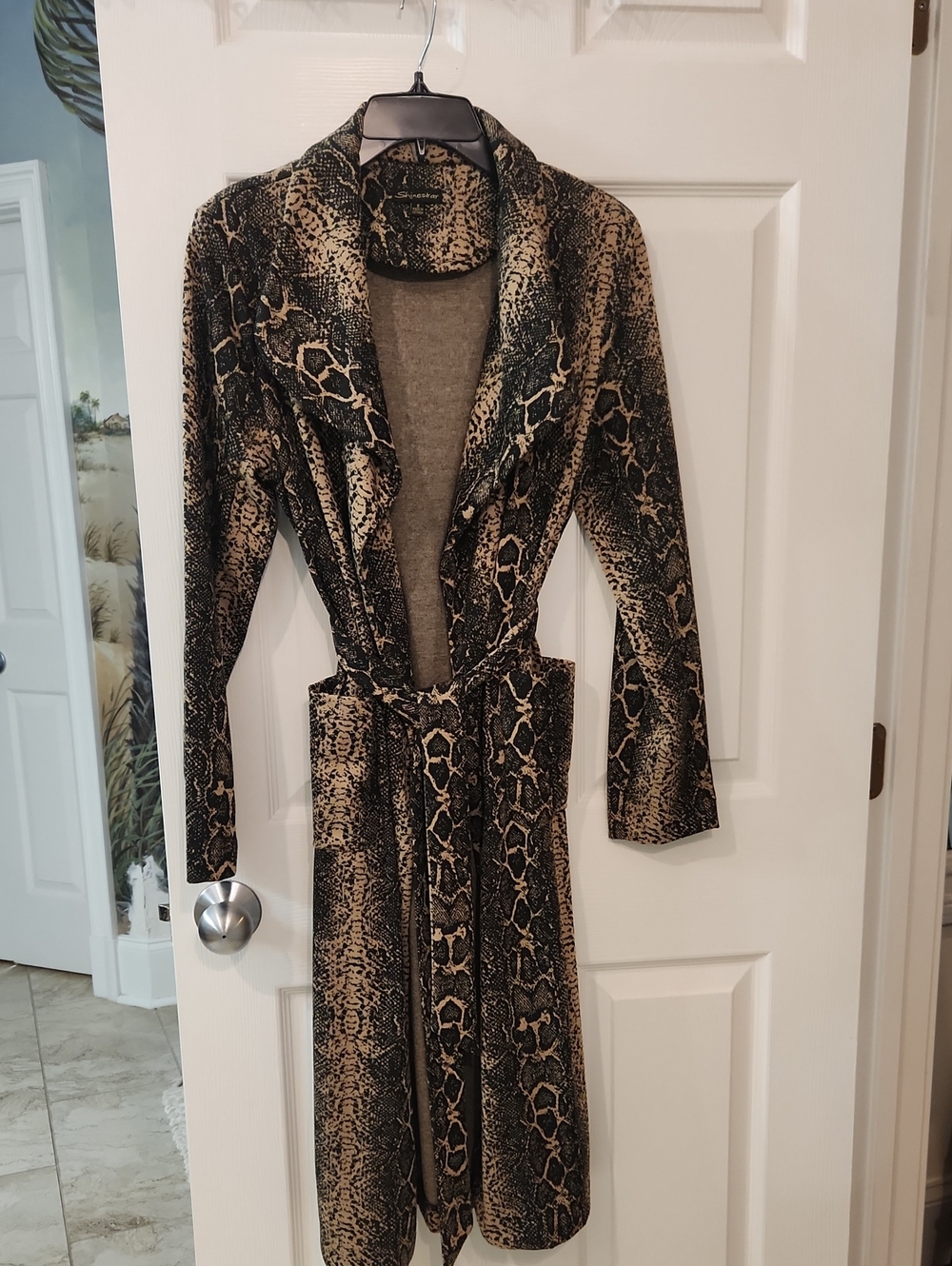 Shinestar Snake-Print Belted Trench Coat - Black & Tan,Soft & Great For Layering